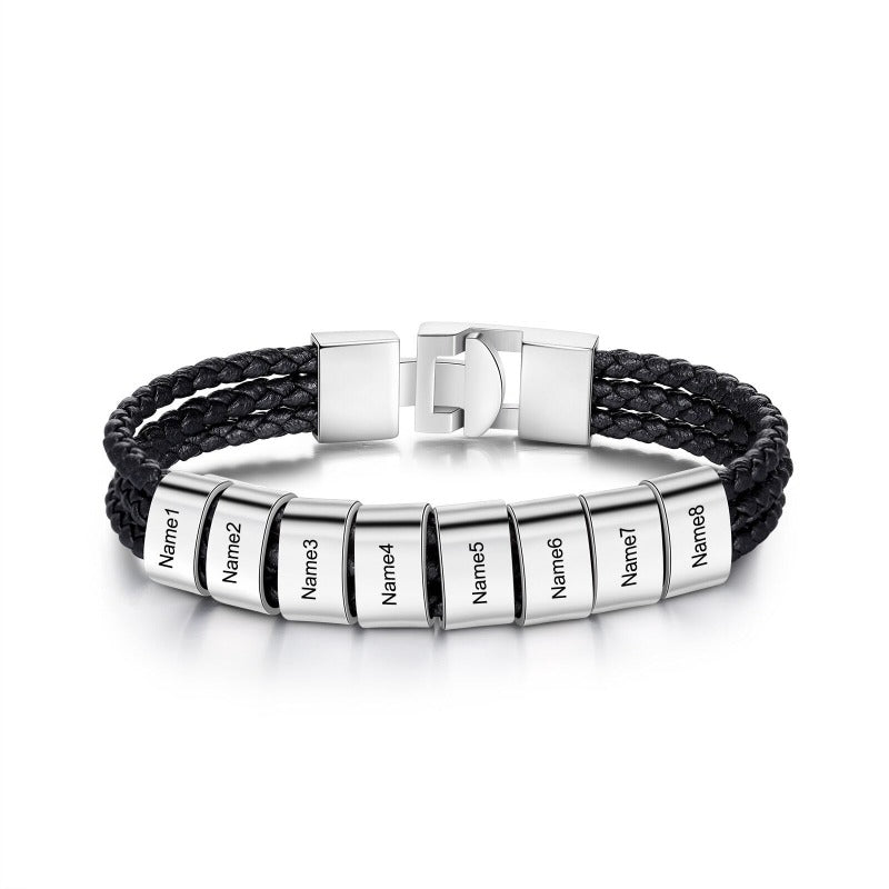 Personalized Engraved 8 Names Leather Beads Bracelet-Florence Scovel