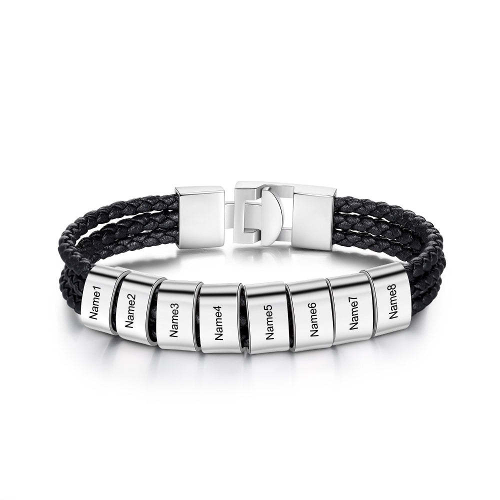 3 Layer Braided Leather Bracelets With 8 Names For Men-Florence Scovel