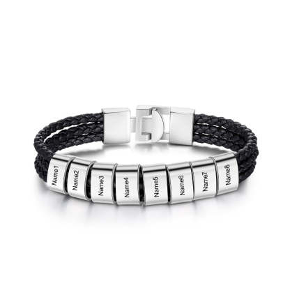 3 Layer Braided Leather Bracelets With 8 Names For Men-Florence Scovel