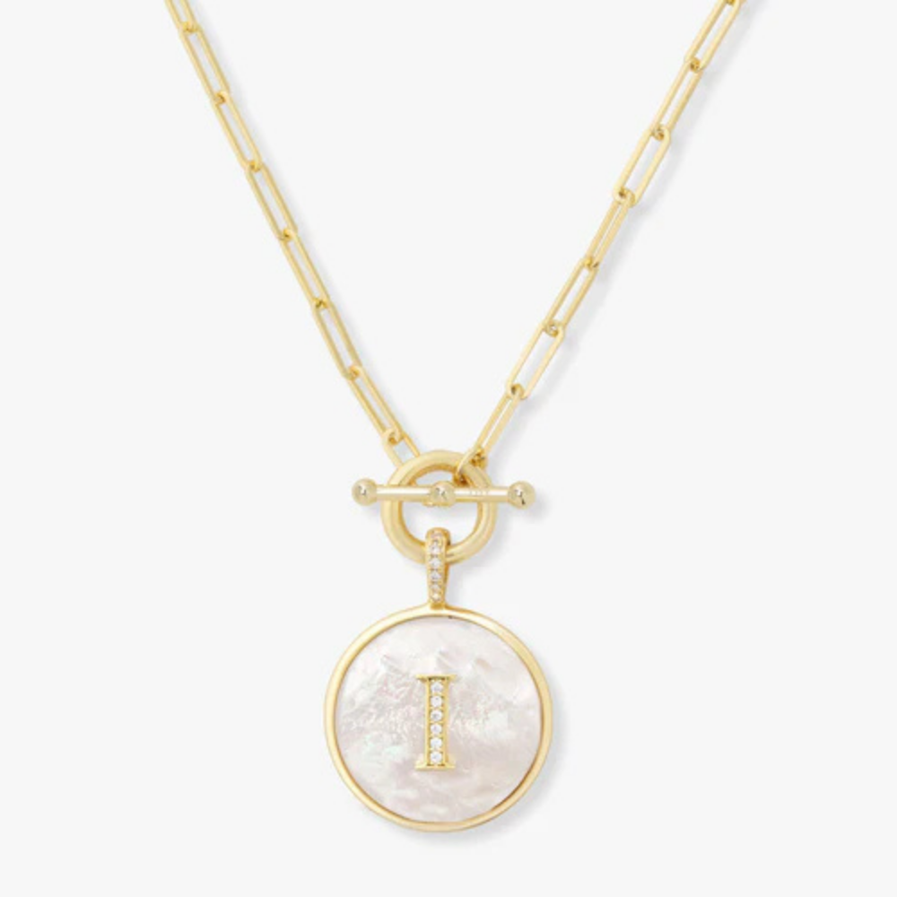 Initial Medallion Pendant Toggle Clasp Necklace