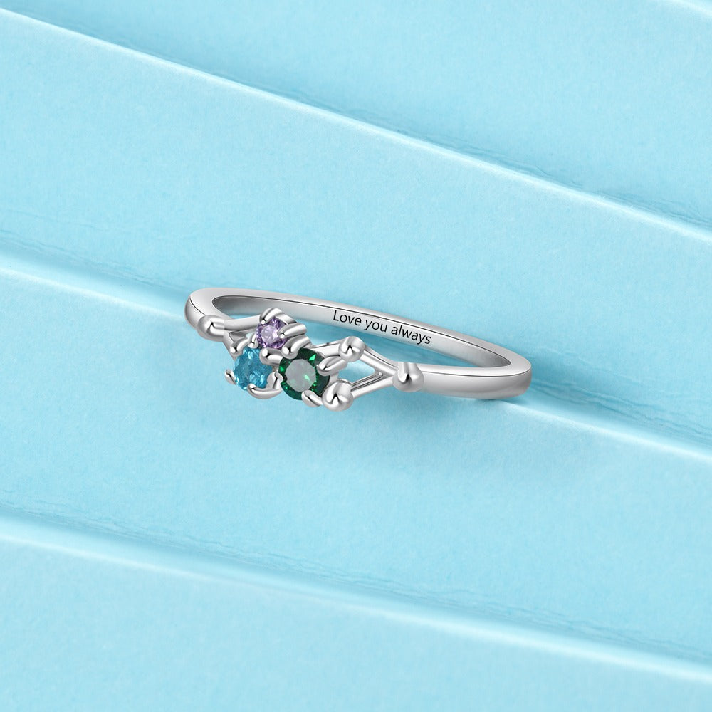 Sterling Silver Personalized Rings With 3 Birthstones-Florence Scovel