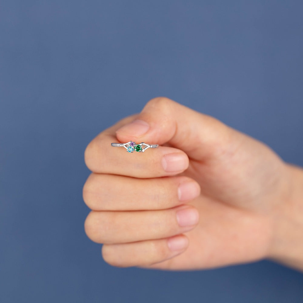 Sterling Silver Personalized Rings With 3 Birthstones-Florence Scovel