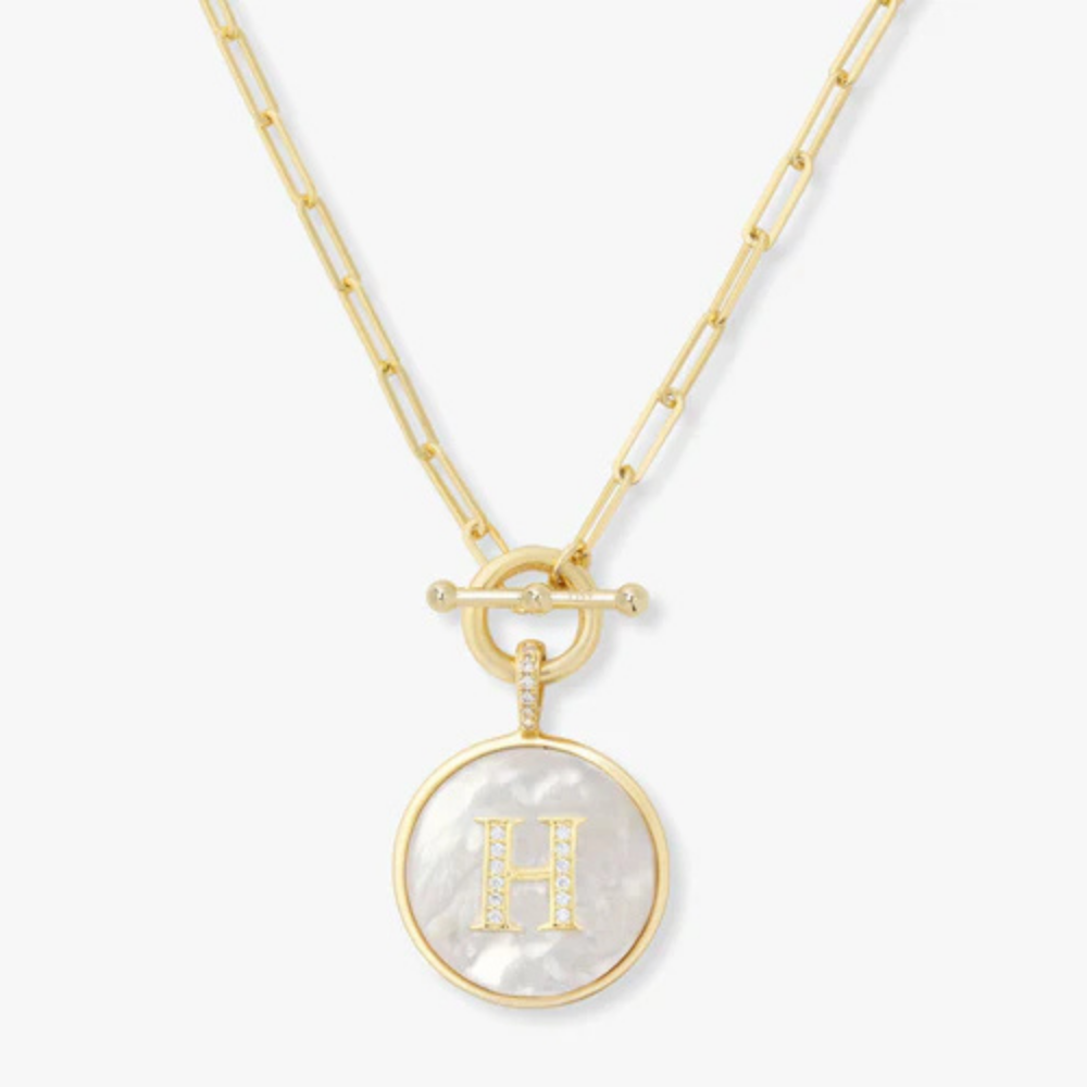 Initial Medallion Pendant Toggle Clasp Necklace