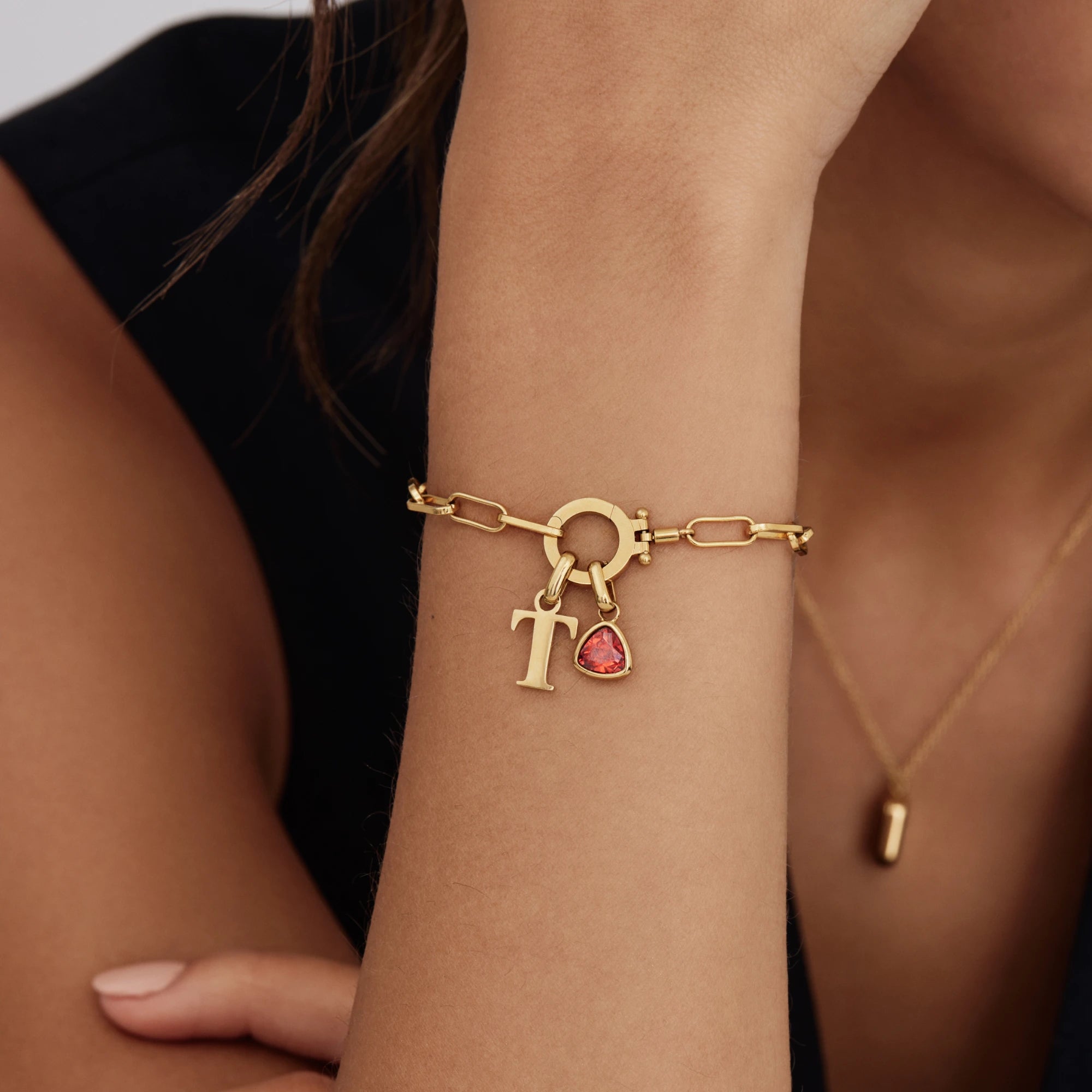 Birthstone Initial Charm Necklace