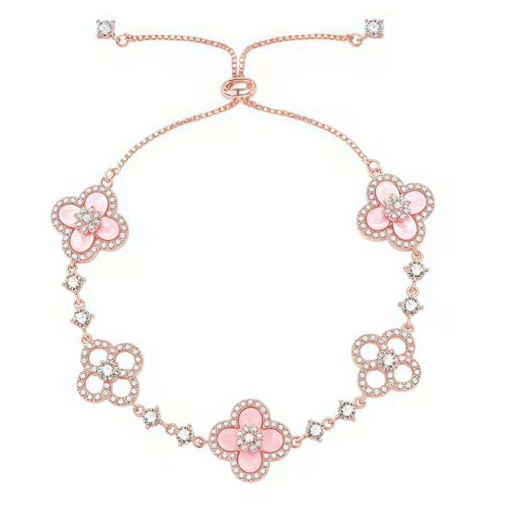 Rose Gold Floral Bracelet With Crystals Ideal For Mothers Day-Florence Scovel
