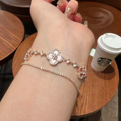 Rose Gold Floral Bracelet With Crystals Ideal For Mothers Day-Florence Scovel