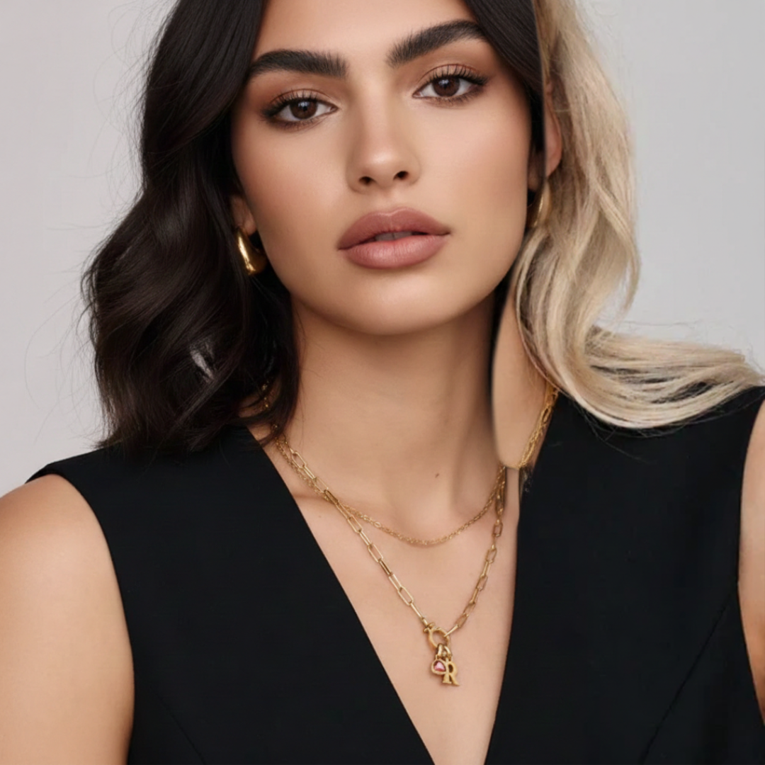 Birthstone Initial Charm Necklace