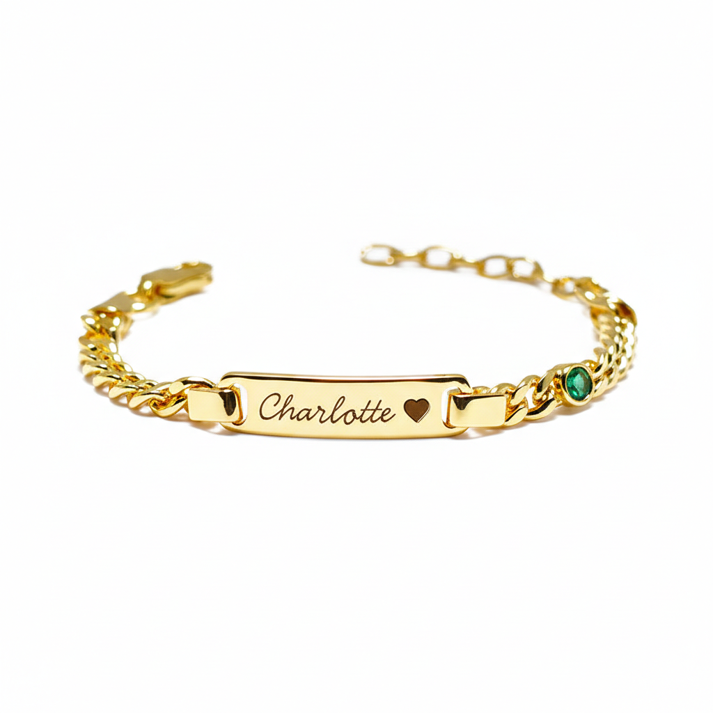 Personalized Baby Name Bracelet With Birthstone Design