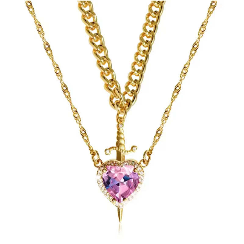 Double Chain Necklace With Cordate Shaped Pendant-Florence Scovel