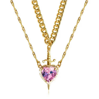 Double Chain Necklace With Cordate Shaped Pendant-Florence Scovel