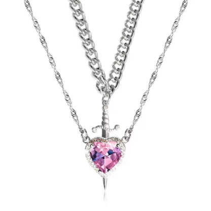 Double Chain Necklace With Cordate Shaped Pendant-Florence Scovel