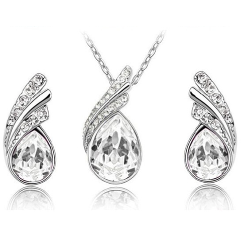 Angel Tear Drop Austrian Crystal Pendant & Earring Set-Florence Scovel