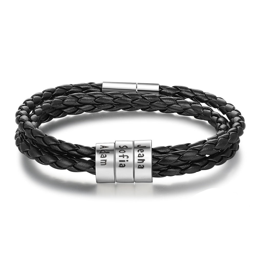 Sterling Silver Personalized Men Bracelet With 3 Names-Florence Scovel