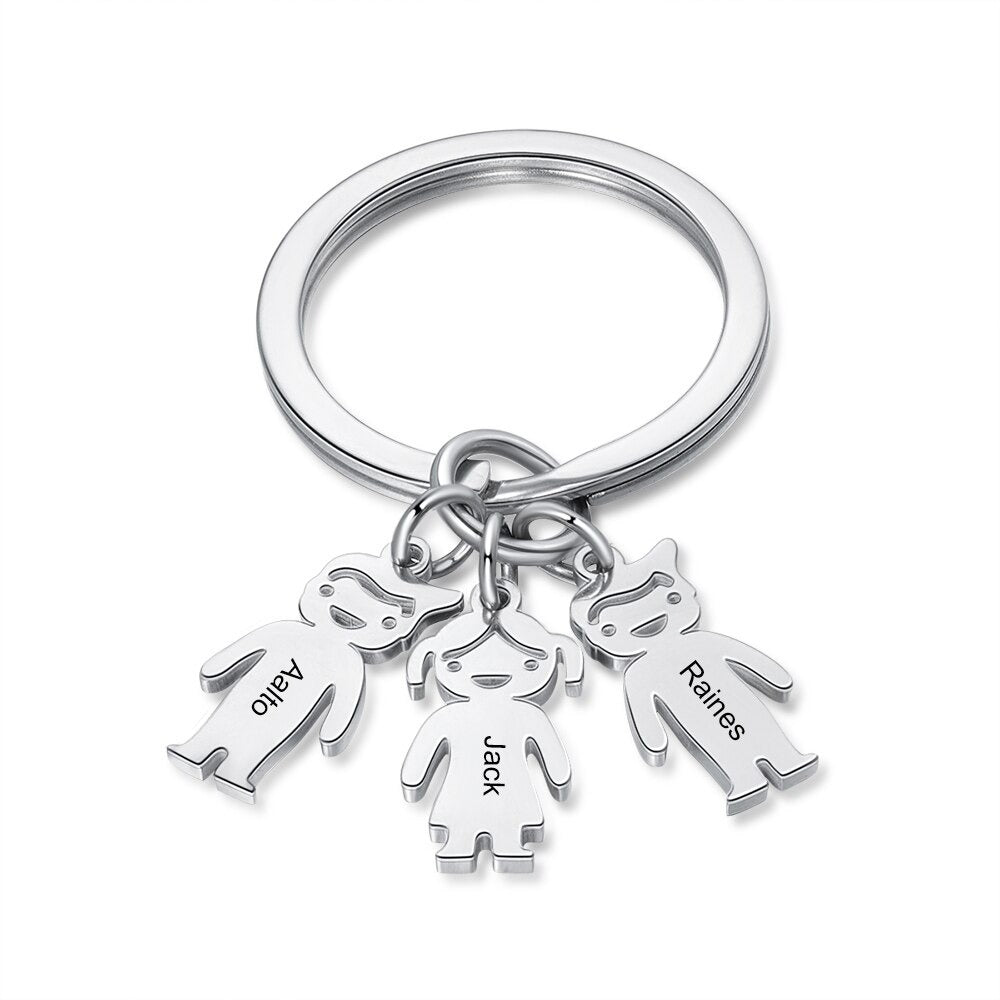 Customized 3 Names Stainless Steel Children Charm Keychain-Florence Scovel