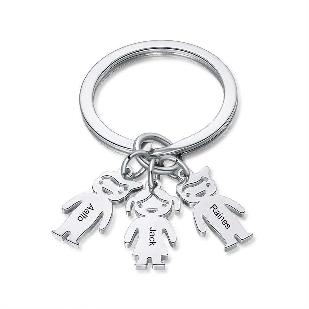 Customized 3 Names Stainless Steel Children Charm Keychain-Florence Scovel