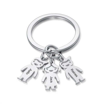 Customized 3 Names Stainless Steel Children Charm Keychain-Florence Scovel