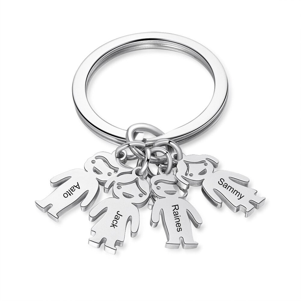 Customized 4 Names Stainless Steel Children Charm Keychain-Florence Scovel
