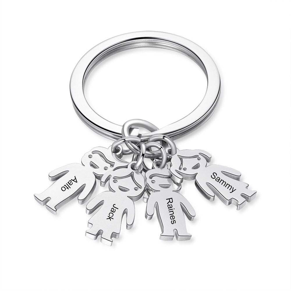 Customized 4 Names Stainless Steel Children Charm Keychain-Florence Scovel