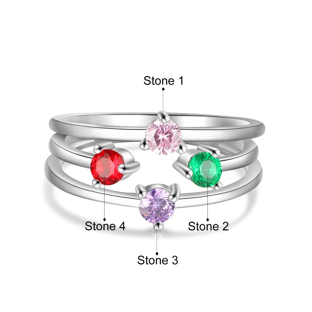 Personalized Round Inlaid 4 Birthstone Stackable Ring For Women-Florence Scovel