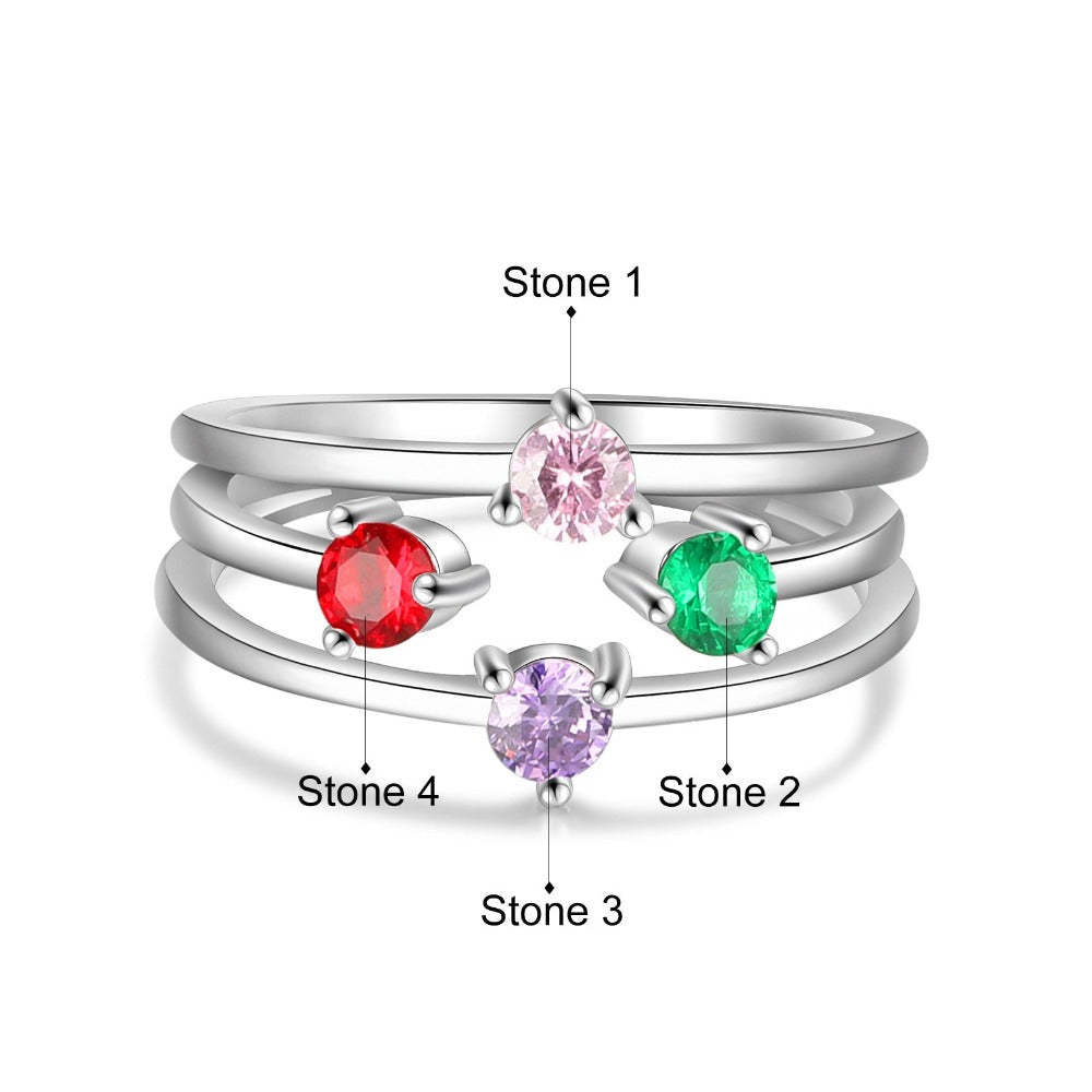Personalized Round Inlaid 4 Birthstone Stackable Ring For Women-Florence Scovel