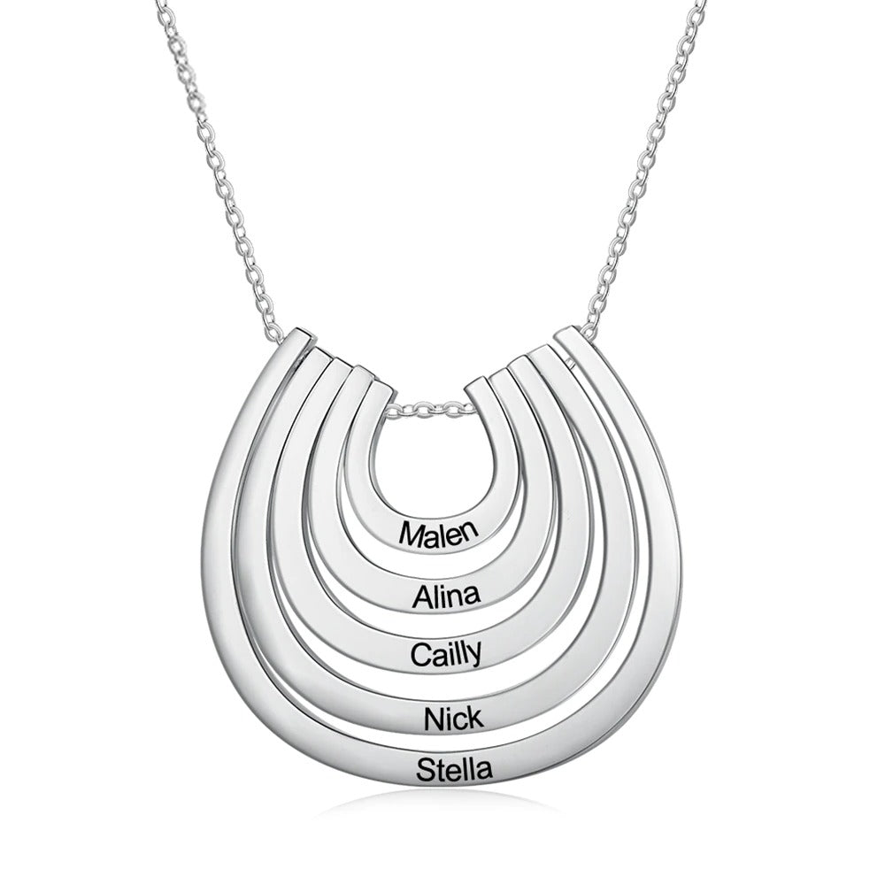 Personalized Engraved 5 Names Horseshoe Pendant-Florence Scovel