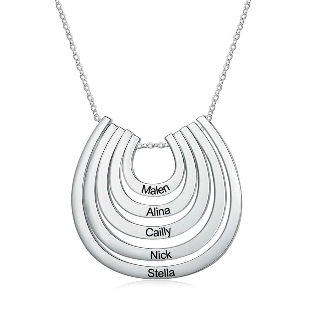 Personalized Engraved 5 Names Horseshoe Pendant-Florence Scovel
