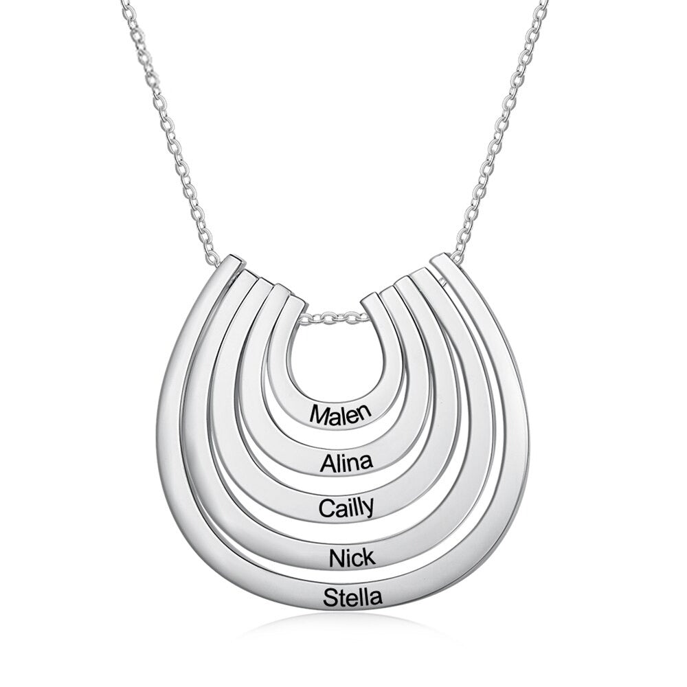 Personalized 5 Names Engraved Horseshoe Pendant-Florence Scovel