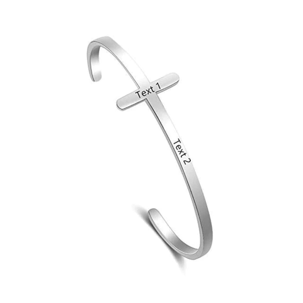 Customized Engrave Stainless Steel Cross Cuff Bracelet For Women-Florence Scovel