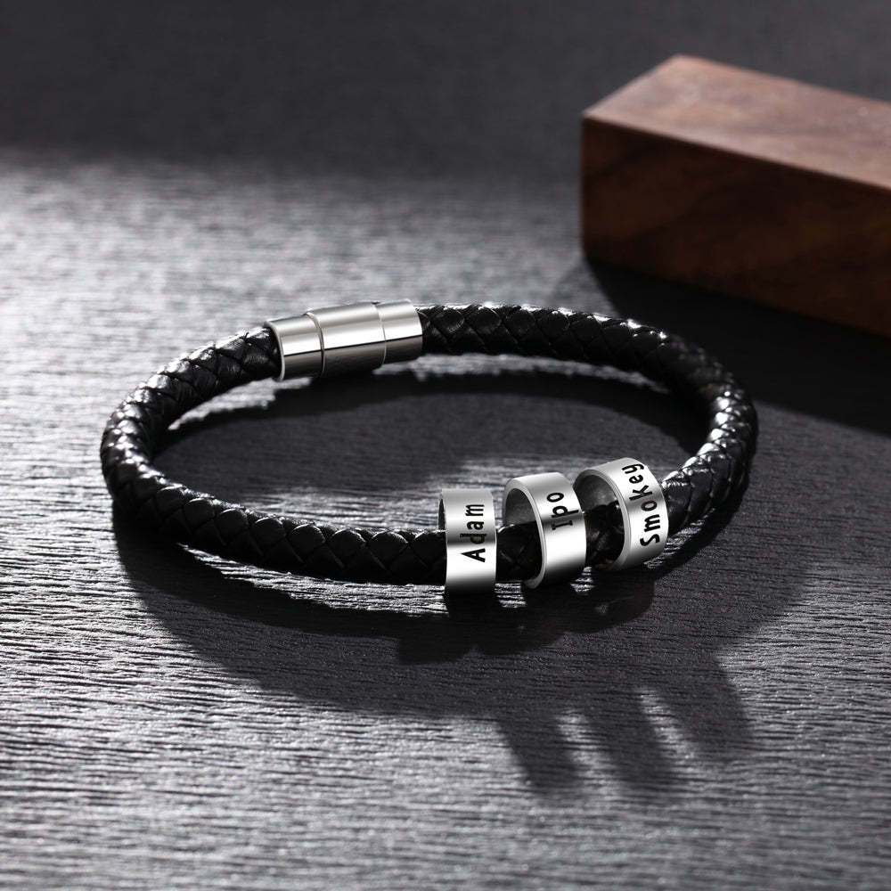 Customized 3 Names Black Rope Magnetic Buckle Bracelets-Florence Scovel