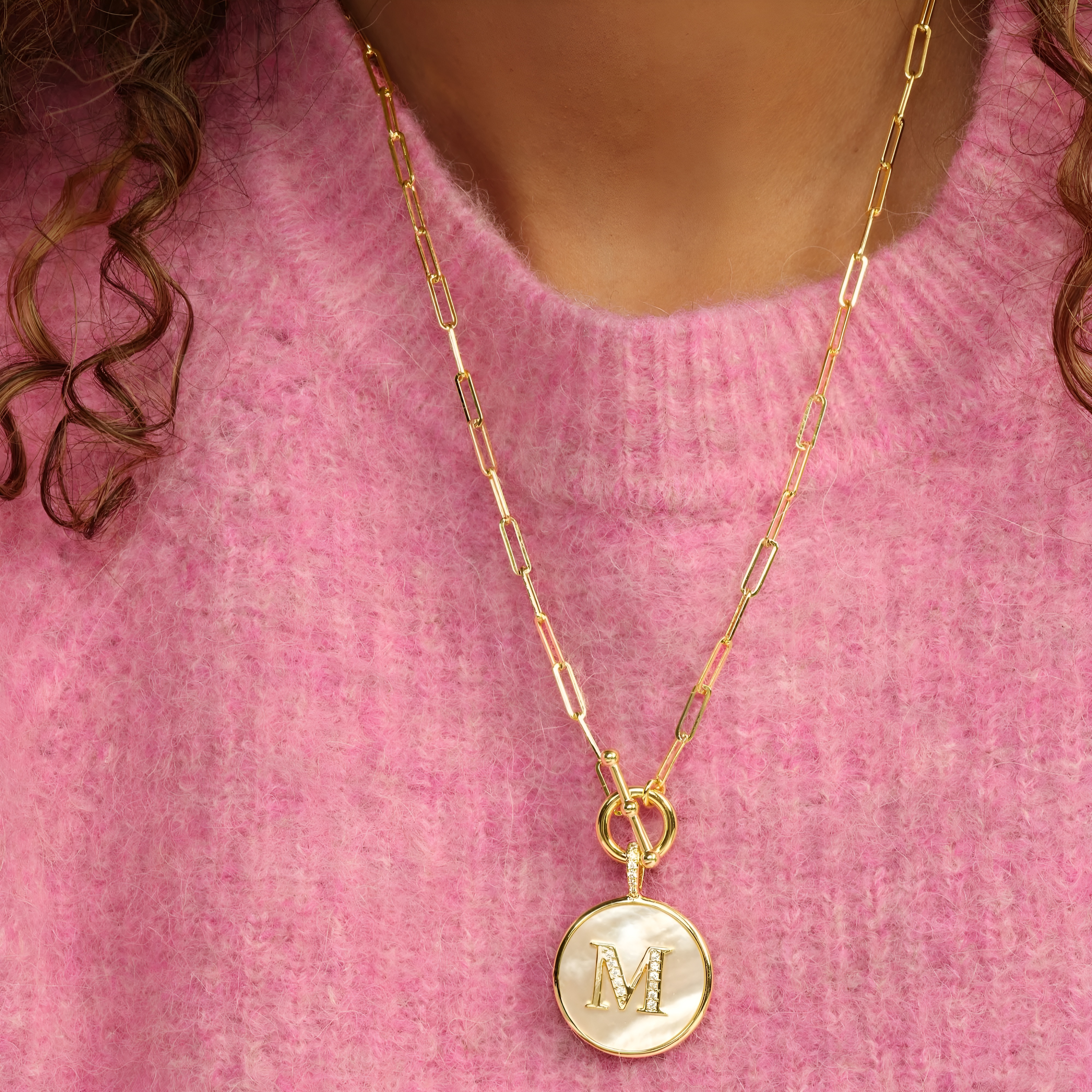 Initial Medallion Pendant Toggle Clasp Necklace