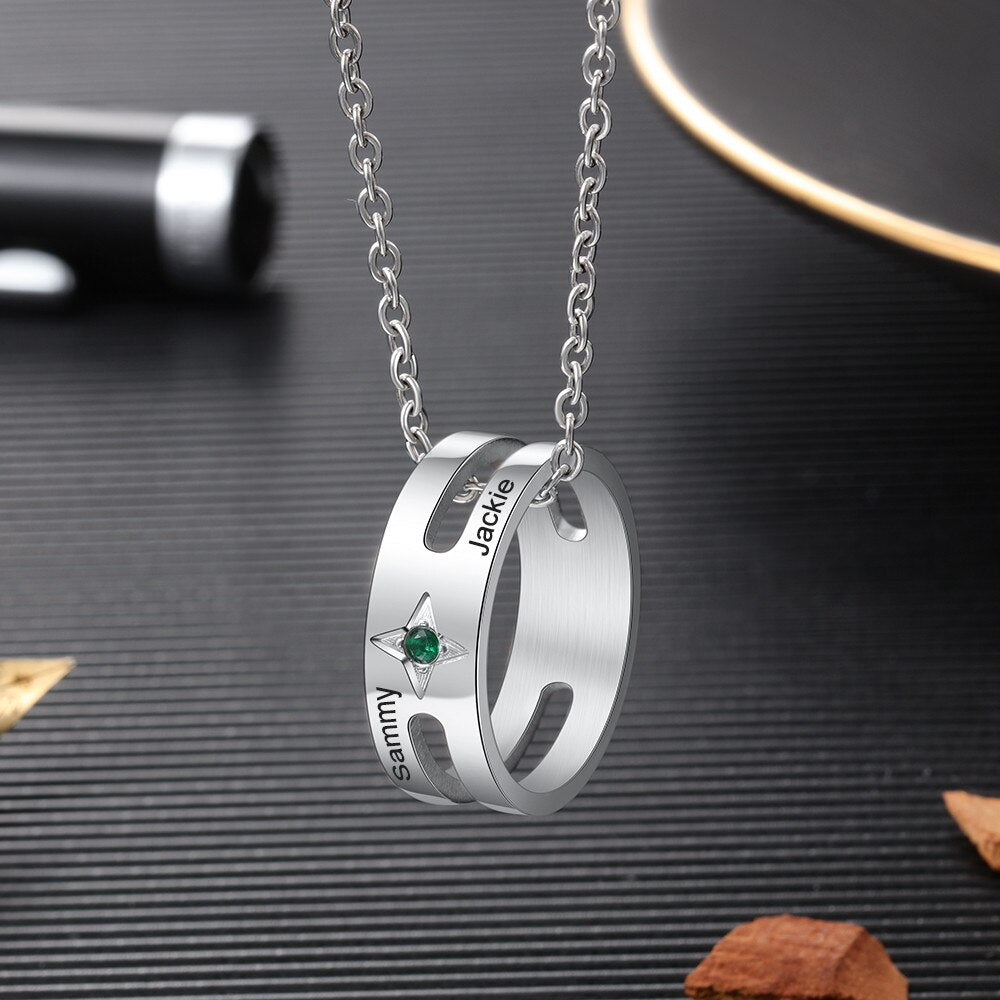 Personalized Ring Necklace for Couples Customized His and Hers Name Engraved Necklace Gifts for Boyfriend & Girlfriend-Florence Scovel
