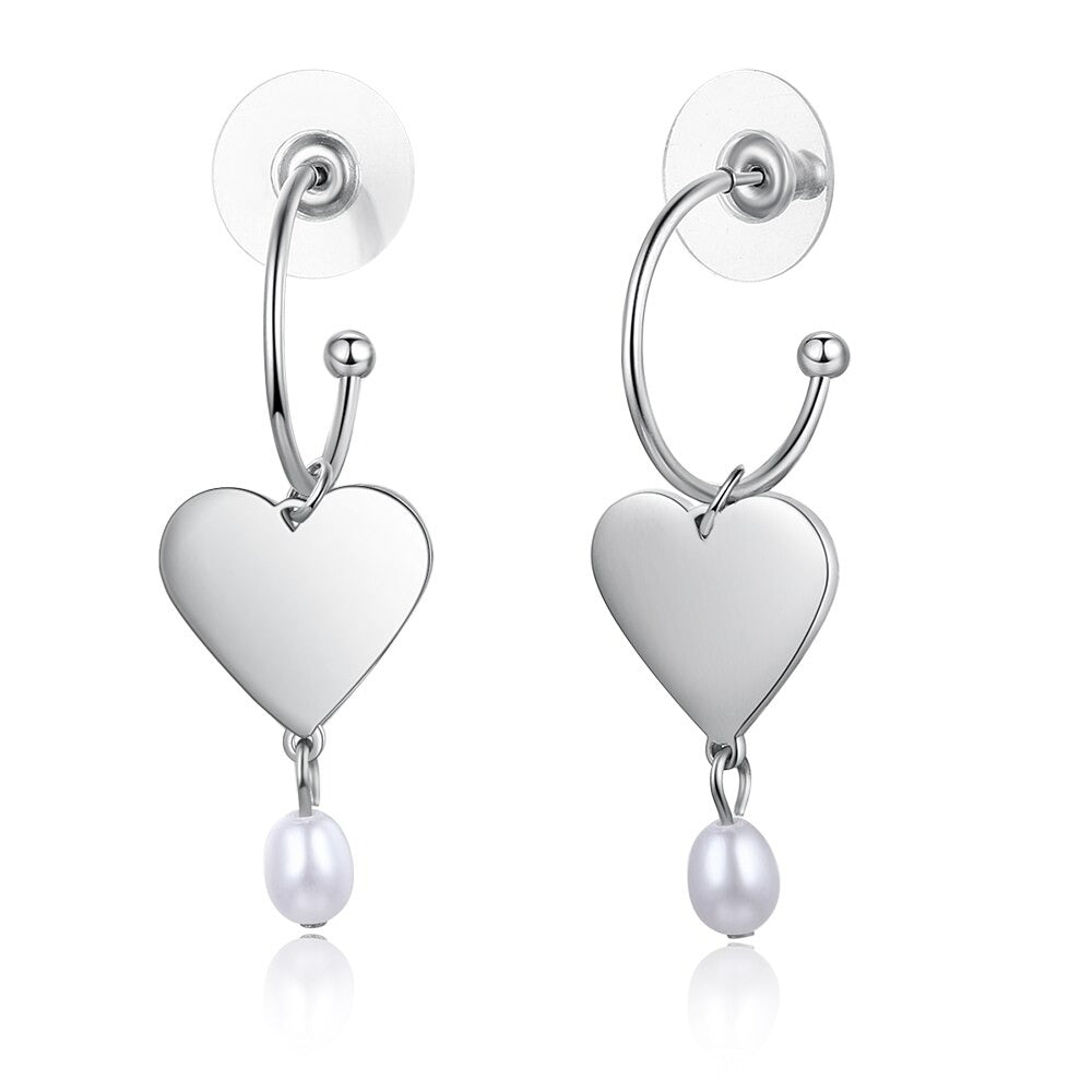 Personalized Non-Engraved Heart Drop Earrings-Florence Scovel