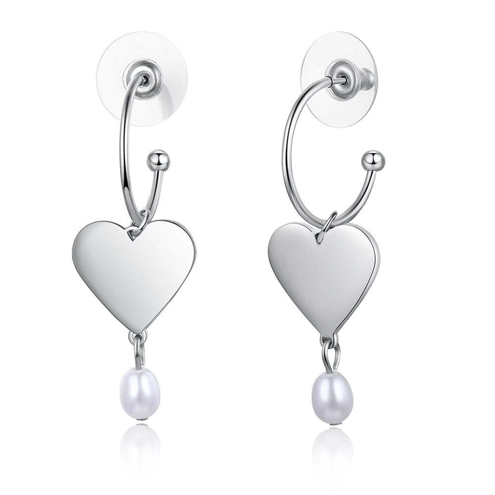 Personalized Non-Engraved Heart Drop Earrings-Florence Scovel
