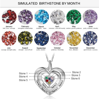 Mothers Necklace with 6 Birthstones Fine Jewelry Custom Name Heart Pendant Gift for Grandmother-Florence Scovel