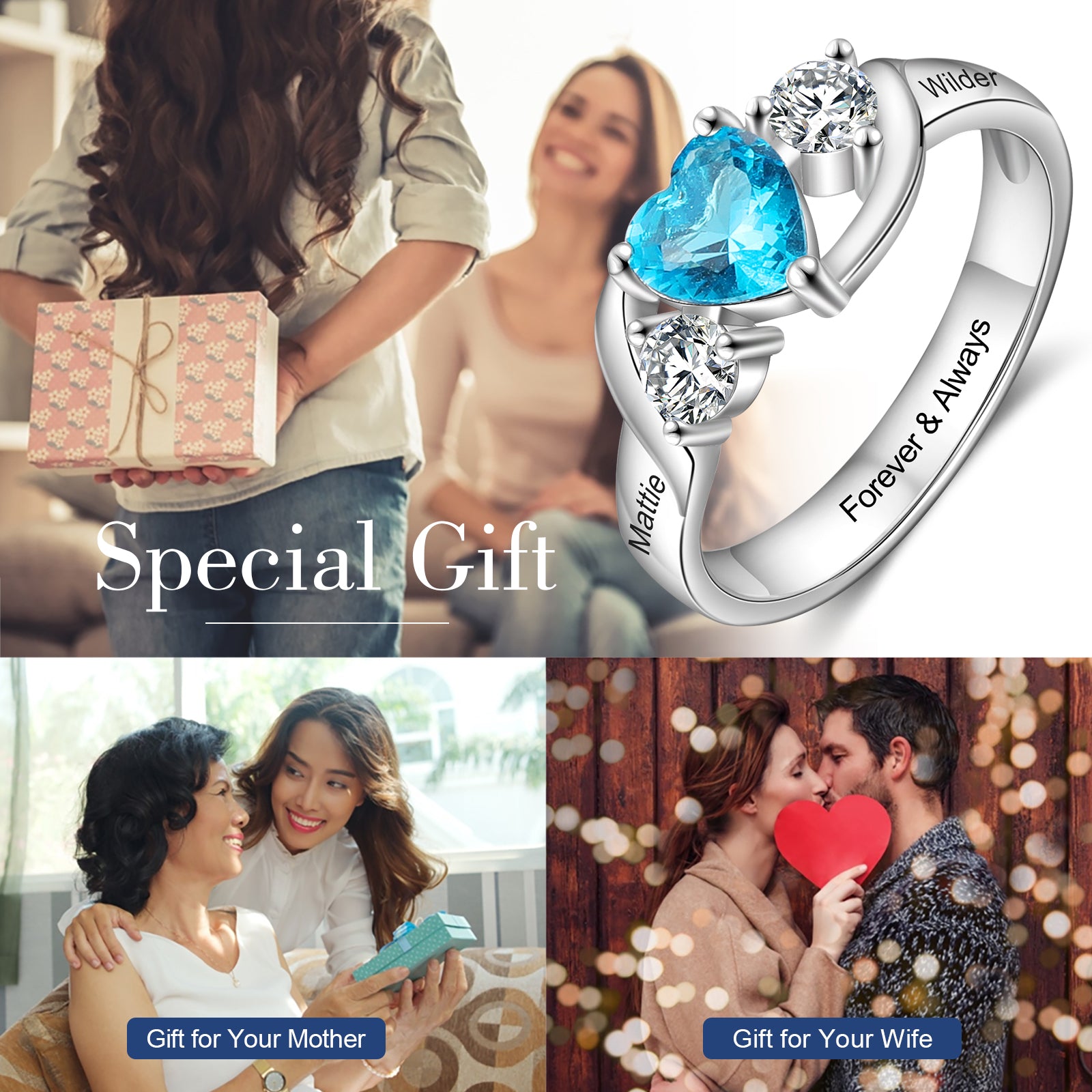 Personalized Birthstone Rings for Women Customized Engraving Promise Wedding Engagement Ring Gifts for Mother/ Mom-Florence Scovel