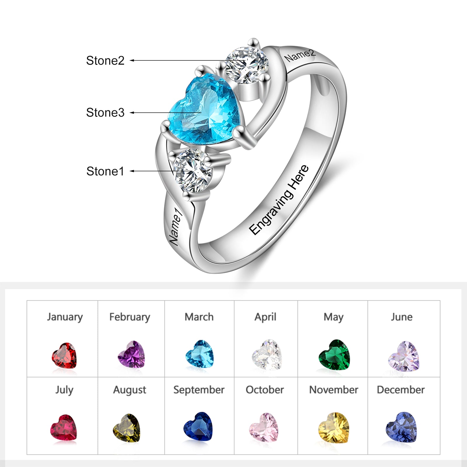 Personalized Birthstone Rings for Women Customized Engraving Promise Wedding Engagement Ring Gifts for Mother/ Mom-Florence Scovel