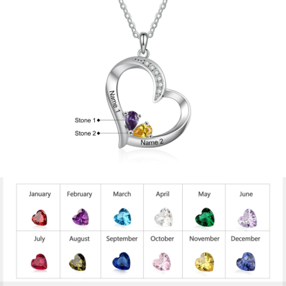 Personalized 2 Names And Birthstones Engraved Heart-Shaped Pendant-Florence Scovel