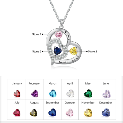 Personalized 3 Names And Birthstones Engraved Heart-Shaped Pendant-Florence Scovel