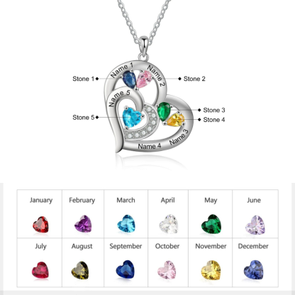 Personalized 5 Names And Birthstones Engraved Heart-Shaped Pendant-Florence Scovel