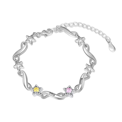 Personalized 2 Inlaid Birthstone Flower Bracelets For Women-Florence Scovel