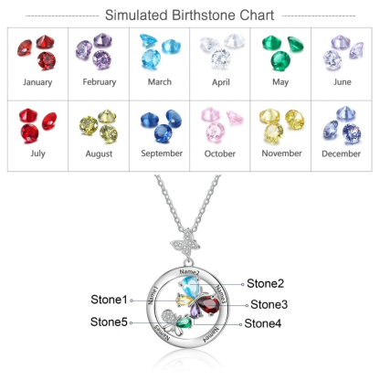 Personalized 5 Names And Stones Engraved Butterfly Necklace-Florence Scovel