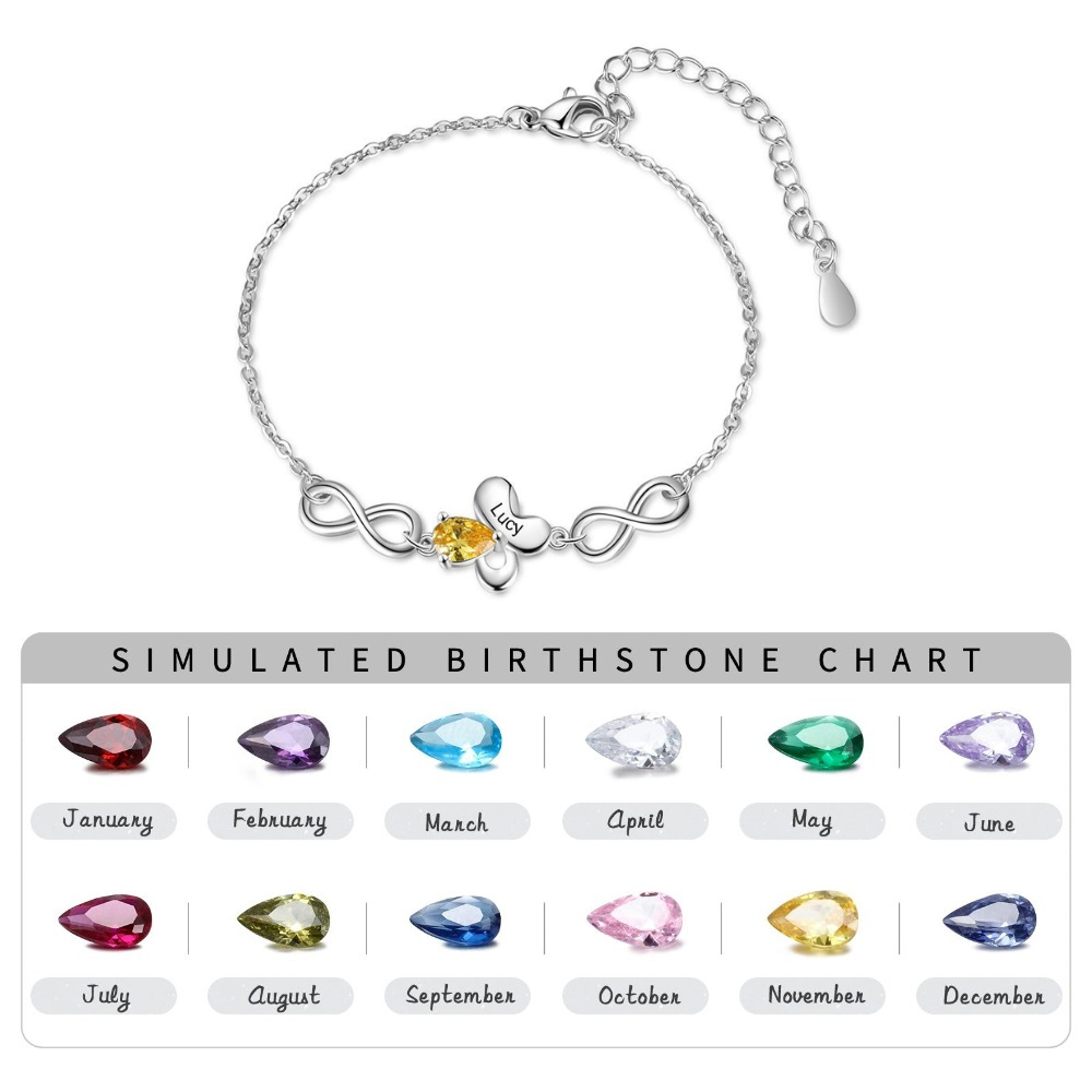 Personalized Butterfly Bracelet With Inlaid 1 Birthstone-Florence Scovel