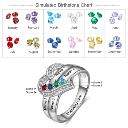 Sterling Silver Personalized 4 Names And Birthstones Engraved Ring-Florence Scovel