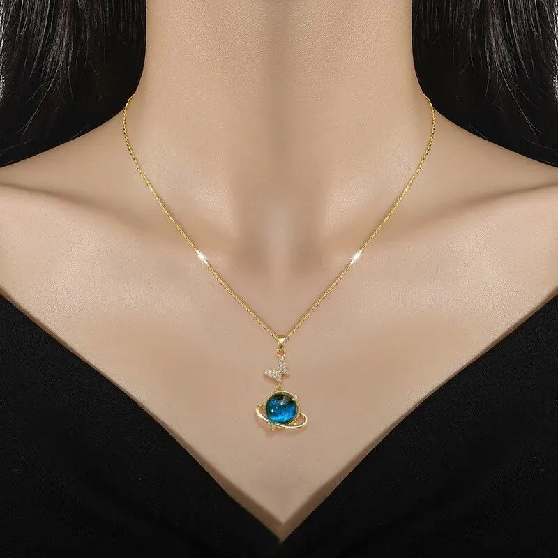 Interstellar Charm Necklace With Planet Pendant And Golden Rings-Florence Scovel