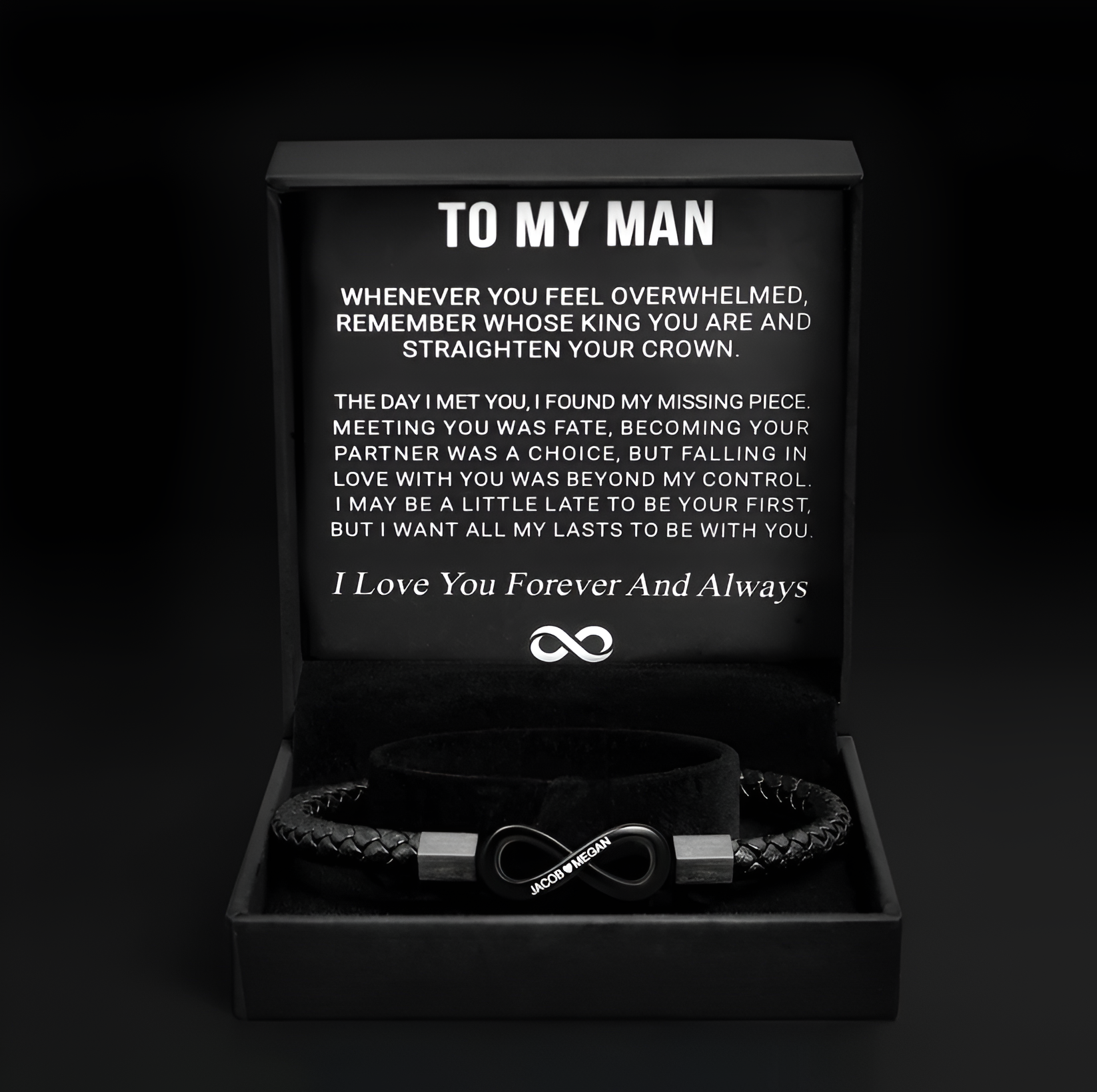 Personalized Infinity Engraved Leather Bracelet For Him