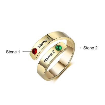 Personalized 2 Names And Birthstones Wrap Ring For Women-Florence Scovel