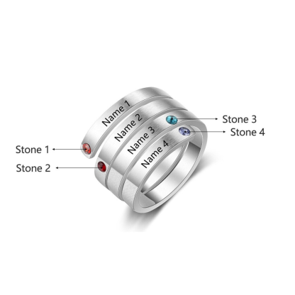 Personalized 4 Names And Birthstones Wrap Ring For Women-Florence Scovel