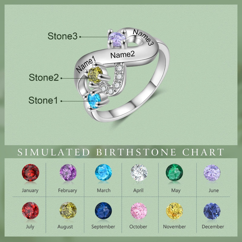 Personalized 3 Names And 3 Stones Infinity Rings For Women-Florence Scovel