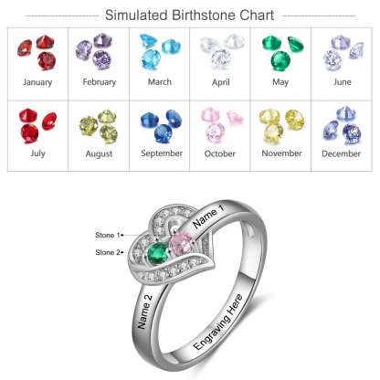 Sterling Silver Personalized 2 Names And Birthstones Engraved Ring-Florence Scovel
