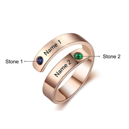 Personalized 2 Names And Birthstones Wrap Ring For Women-Florence Scovel